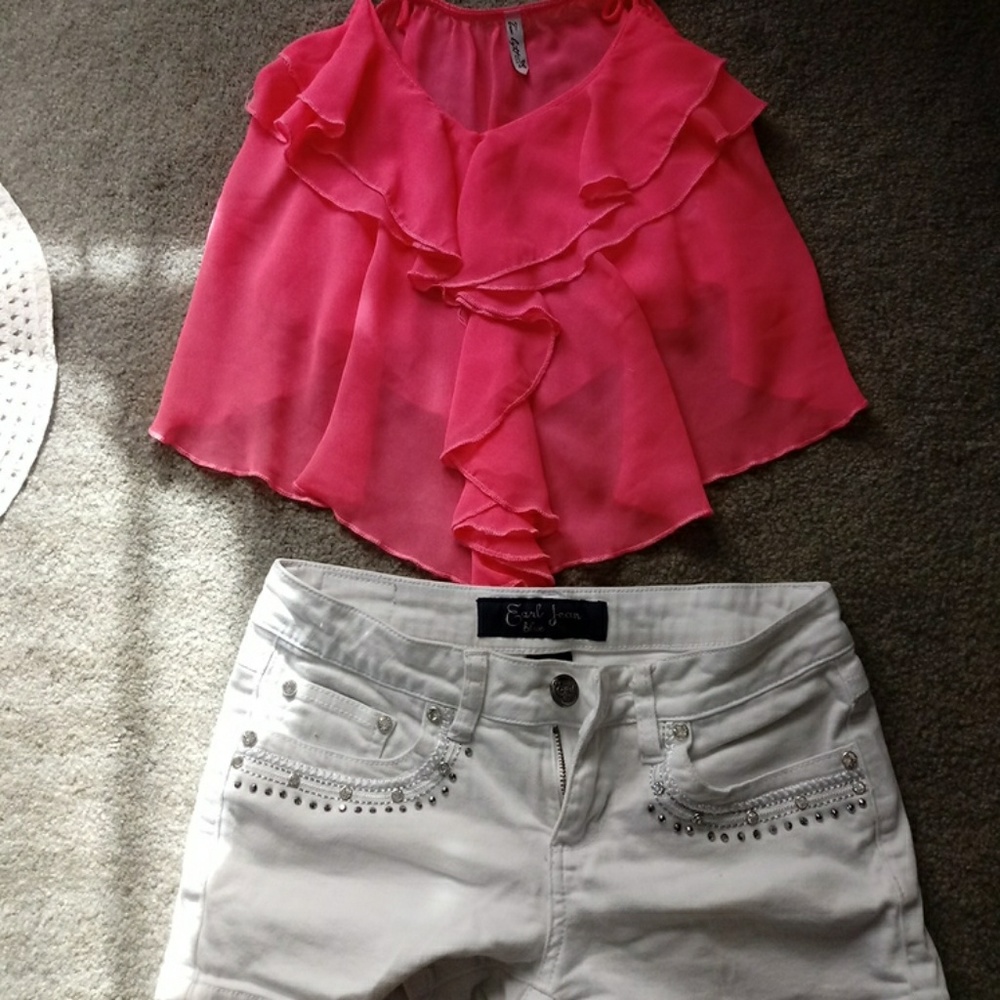 Hot Pink Crop Top & Bling Shorts . Both Excellent